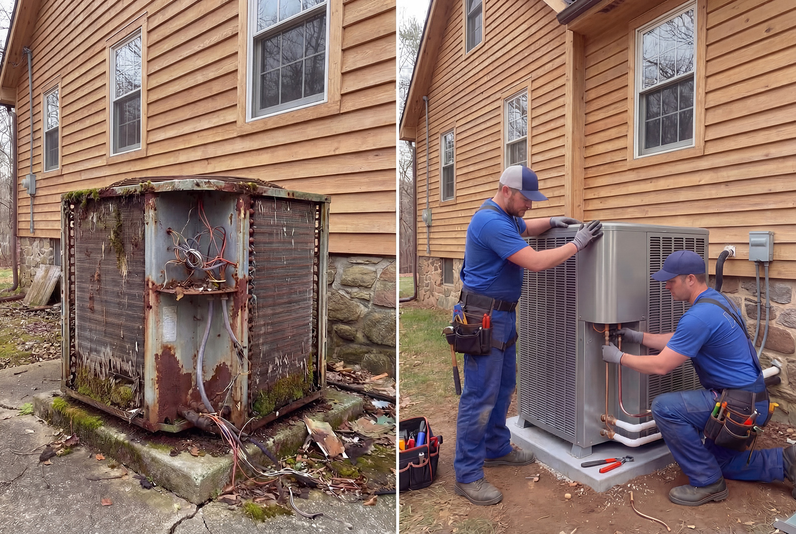 Happy homeowners in front of their house during a home improvement project